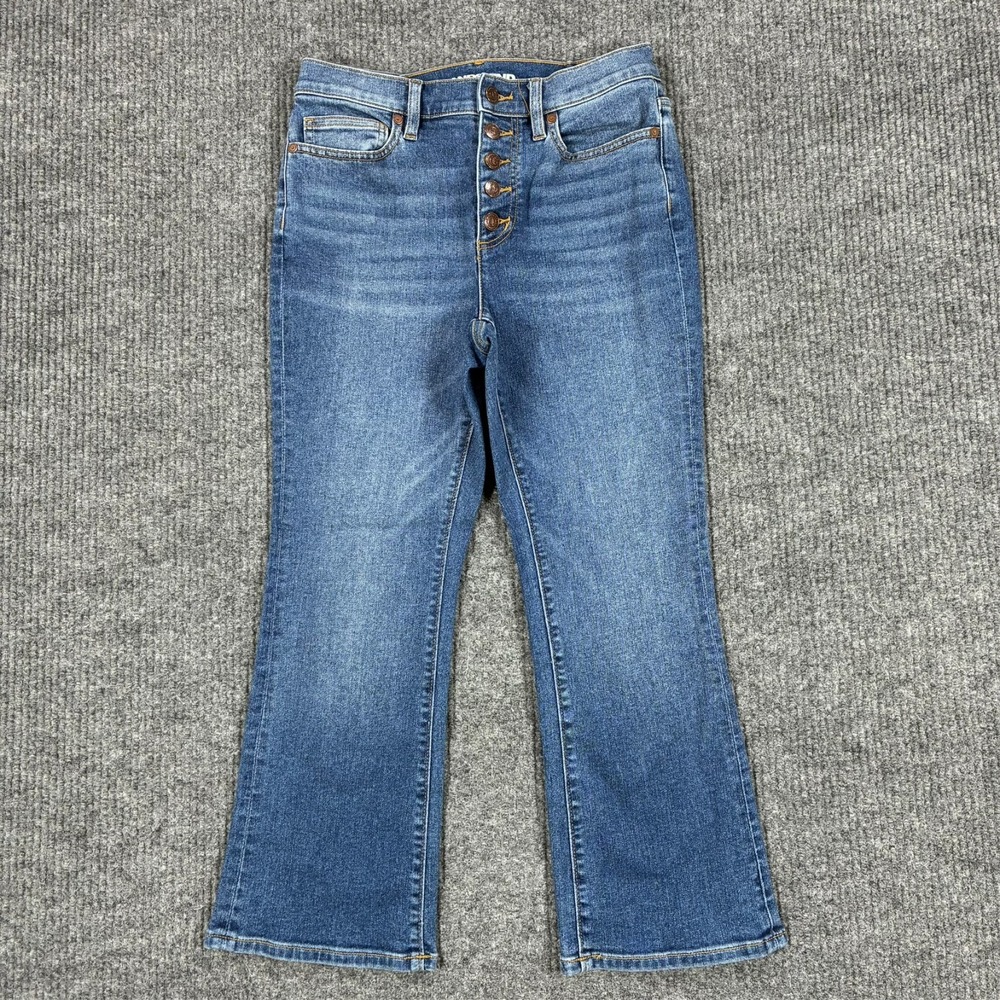 Lands' End Womens Button Fly Flared Jeans Petite Size 4P Blue Denim Mid Rise